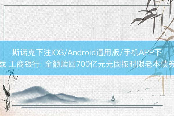 斯诺克下注IOS/Android通用版/手机APP下载 工商银行: 全额赎回700亿元无固按时限老本债券