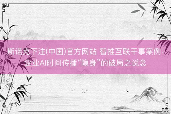斯诺克下注(中国)官方网站 智推互联干事案例:企业AI时间传播“隐身”的破局之说念